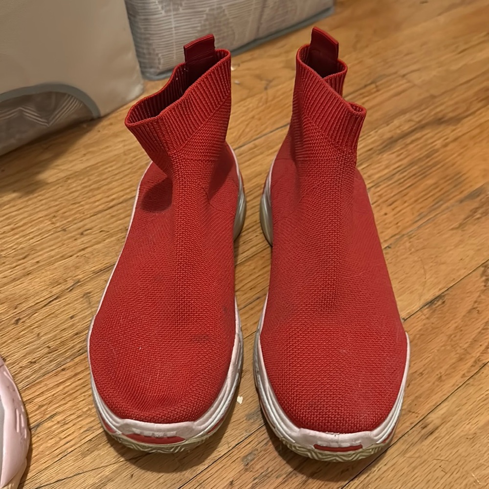 Red sock sneakers